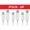 3-pakning 2m Lightning-kabel lading og overføring 2 stk USB-C Hvit