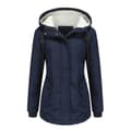 Dam Vinter Varm Sherpafodrad Jacka Heavy Parka Coat med Huva Navy M