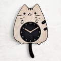 Miniatyrbild 1 av 5: Cat Clocks with Swinging Tail and Eyes Wooden Cartoon Clock Creative Silent Swinging Wall Clock with Cat Wagging Tail