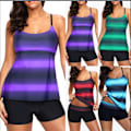 Miniatyrbillede 2 af 5: Dame Plus Size Badedragt 2 Dele Badetøj Badedragt + Shorts Lilla Gradient Purple gradient 5XL