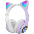 Gaming Headset, Mode Bluetooth Kattöron LED-ljus Uppladdningsbart Gaming Headset, Vikbara och Utdragbara Hörlurar (Lila)[CO]