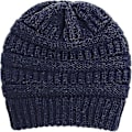 Pikkukuva 2 / 4: Talvinen lämmin neulottu hattu satiinivuorattu kaapeli neulottu beanie paksu slouchy kallo cap naisille (laivastonsininen)