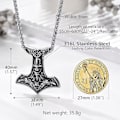 Miniatyrbillede 5 af 5: Charm Vedhæng Thor Hammer Mjølner Hammer, Nordisk Vikingeøkse med Spigkæde, Rustfrit Stål