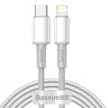 Pikkukuva 1 / 4: BASEUS 2m 20W PD Type-C - Lightning Punottu Nylonkaapeli - Valkoinen Valkoinen Valkoinen
