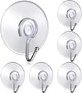 40mm Transparent Suction Cup Hooks for Kitchen and Bathroom, Waterproof Drill-Free Suction Hooks, 6 Pieces