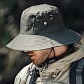 Miniatyrbillede 5 af 5: Hatt til mænd, sommer, solhat, vindtæt rem, bred skygge, UV-beskyttelse, foldbar, bærbar, havearbejde, fiskeri, rejser, udendørs, fiskerhat mørkegrå