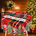 Miniatyrbillede 2 af 5: Julebord Rund Dug - Rød Jul Tartan Dug 60 Tommer Vinter Sne Snefnug Borddække Dekorativ