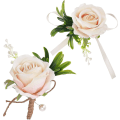 Miniatyrbillede 1 af 5: Håndledsblomster til bryllupper, blomsterhåndledsbuket sæt kunstig bryllupsrose brud håndledsblomster blomster buket til galla (Champagne)