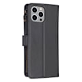 Miniatyrbillede 3 af 5: iPhone 15 Pro Max 9-Kort Multifunktionelt Læder Etui Sort