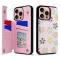 Til iPhone 16 Pro Cover Blomst Læder+TPU RFID-blokerende Kortlomme Telefoncover[co]