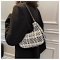 Miniatyrbillede 4 af 5: Ternet Canvas Dametaske Ny PU Læder Crescent Skuldertaske Fashionabel Enkel Lynlås Ren Farve Håndtasker til Kvinder