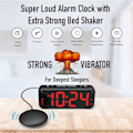 Miniatyrbild 2 av 5: A5 Supervibrerande väckarklocka + superhög väckarklocka, lämplig för djupsömnare/döva/hörselskadade, extra stor display Vit