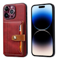 Miniatyrbild 1 av 5: iPhone 15 Pro Skal Läder Med Plånboksfunktion Röd