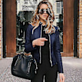 Miniatyrbillede 1 af 5: Solid Efterår Dame Cykeljakke Kunstlæder Overtøj Lynlås Outfit Forår Efterår Dame Mode Kort Tynd Damejakke Frakke Hurtig Stil B Navy Style B Navy M