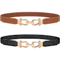 Miniatyrbilde 1 av 5: Elastisk skinny-belte for damekjoler, tynt retro stretch-midjebelte med gyllen spenne