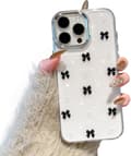 Case for iPhone 16 Pro, Bling Glitter 3D Bow Phone Case Cute Sparkly Crystal Clear Bow Slim Soft Durable Protective Case Black