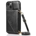 Mobilskal för iPhone 15 Triangeldesign Kortfack Läder+TPU Skydd med Lång Rem[CO]