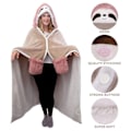 Miniatyrbilde 3 av 4: Bærbar dovendyr hettepledd for kvinner, mykt flanellpledd med hette for voksne, koselig fluffy TV-pledd, oversized dyrehettegenser
