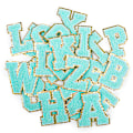Miniatyrbillede 1 af 5: 26 stk. A-Z guldglitter kantbogstaver patches fuzzy broderede bogstav sy på patches til tøj, jakke, taske (lyseblå)