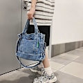 Miniatyrbild 2 av 3: Kvinnor Denim Handväska Axelväska Dam Crossbody Väska Tote Messenger Väska