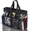 Miniatyrbillede 2 af 5: Oversized strandtaske, XL netpose med lynlås og lommer, perfekt til familieture til stranden SORT