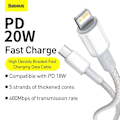 Pikkukuva 2 / 4: BASEUS 2m 20W PD Type-C - Lightning Punottu Nylonkaapeli - Valkoinen Valkoinen Valkoinen