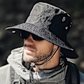 Miniatyrbillede 2 af 5: Hatt til mænd, sommer, solhat, vindtæt rem, bred skygge, UV-beskyttelse, foldbar, bærbar, havearbejde, fiskeri, rejser, udendørs, fiskerhat mørkegrå