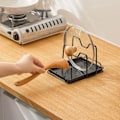 Miniatyrbillede 3 af 5: Pan Pot Lågholder Stativ Skærebræt Rack Skeholder Hakkebræt Organizer Stativ med Drypbakke (Sort)