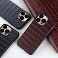 Miniatyrbillede 4 af 4: iPhone 14 Pro Max Cover Ægte Læder Krokodille Tekstur Sort