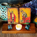 Miniatyrbillede 2 af 5: Træ Triple Moon Stativ Træ Tarotkort Lysdisplayholder Altertilbehør