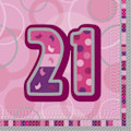 Miniatyrbillede 1 af 2: Unika festpapir Glitz 21-års fødselsdagsservietter (16-pak) En Pink One Size