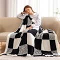 Miniatyrbillede 3 af 4: Plaid til sofa Rutet Mikrofiber Fluffy Varm Hyggelig Blød Plaid Vendbar Rutet Tæpper til Sofa, Stol, Seng, 127x152 cm (50x60 tommer) sort