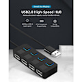 Pikkukuva 2 / 4: 4-porttinen USB 2.0 -datakeskitin yksittäisillä LED-valaistuilla virtakytkimillä [latausta EI tueta]