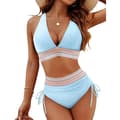 Høy midje bikini for damer med magekontroll, lyseblå light blue M[co]