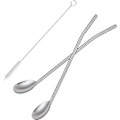 Pikkukuva 2 / 4: Ruostumattomat juomapillilusikat, uudelleenkäytettävät metallipillit, metallilusikkapilli, cocktail-pillilusikkasetti, latte macchiato -lusikka 8 kappaletta