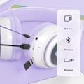 Miniatyrbild 4 av 4: Vikbara Bluetooth-hörlurar, LED-ljus med kattöron, trådlösa barnhörlurar, 10 timmars speltid, barnhörlurar med mikrofon, over-ear för skolan