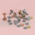 Pikkukuva 5 / 5: 10 sarjaa kupariniittejä ja -halkeamia, 10x3,3x21mm kiinteä nahkakupariniittikiinnike nahka-askarteluun, kuparin sävy