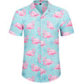 Pikkukuva 2 / 5: Havaijipaita ja shortsit miehille, normaali istuvuus, lyhythihainen, rento, funky ranta-flamingo-paitasetti M