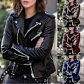 Miniatyrbillede 2 af 5: Solid Efterår Dame Cykeljakke Kunstlæder Overtøj Lynlås Outfit Forår Efterår Dame Mode Kort Tynd Damejakke Frakke Hurtig Stil B Navy Style B Navy M