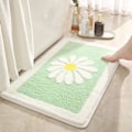 Miniatyrbillede 1 af 5: Salviegrøn badeværelsesmåtte Daisy Sød bademåtte Dekorativ hvid blomstermåtte skridsikker brusebad Miofiber bademåtte Superabsorberende 40,6 x 61 cm