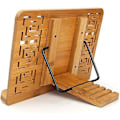 Miniatyrbillede 2 af 5: Bambusbogstøtte, bogholder med 2 metalliske sideholdere, foldbar og justerbar støtte, til iPad/tablet/kogebøger/skrivebordsdokumentholder (udhulet...