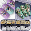 Miniatyrbild 2 av 5: Nagelkonst Pärlor med Nagelnitar Lim Gel Flatback Pärlor Nagelberlocker Lyxiga Nageltillbehör Tillbehör Guld Silver