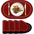 Miniatyrbild 1 av 5: Placemats i konstläder, set om 4 - Dubbelsidig färg, oval design, bordstabletter, vattentäta, tvättbara, värmebeständiga för inomhusbruk