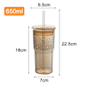 Miniatyrbild 2 av 4: Glasmuggar med lock och sugrör av glas, 590 ml Hög Borosilikatglas Tumbler Iskaffe Vatten Smoothie Stil 2