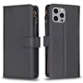 Miniatyrbillede 1 af 5: iPhone 15 Pro Max 9-Kort Multifunktionelt Læder Etui Sort