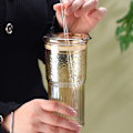 Miniatyrbild 3 av 4: Glasmuggar med lock och sugrör av glas, 590 ml Hög Borosilikatglas Tumbler Iskaffe Vatten Smoothie Stil 2