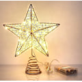 Miniatyrbilde 1 av 4: Juletrær Topper Stjerne, Juletrær Toppdekorasjoner med Varm Hvit Led Lys og Timer Funksjon, Uthulet Glitrende Stjerne for Hjem og Kontorinnredning, 8 X 10 Tommer Rose Gull