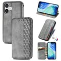 iPhone 17 Leather Case with Cubic Grid Design and Magnetic Closure Grå