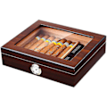 Miniatyrbillede 1 af 2: Håndlavet cigarhumidor, cedertræscigarkasse med luftfugter og hygrometer, glasåbning