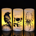 Miniatyrbild 1 av 5: Halloween Flameless Candles, Battery Operated Real Wax LED Candles with Raven, Spider, Spiderweb and Skull for Halloween Decoration